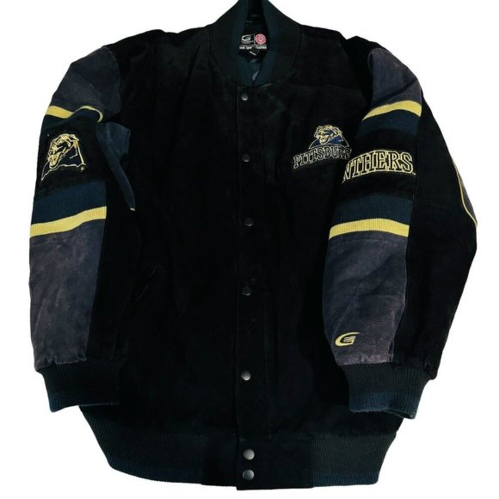 G111 Sports Pittsburgh Panthers Jacket Mens 2XL Suede Leather Embroidered Logo